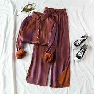 Metallic Long-sleeve Loose-fit Shirt / Shorts / Pants