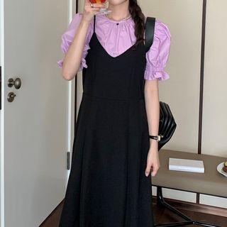 Puff-sleeve Blouse / Spaghetti Strap Midi A-line Dress (various Designs)