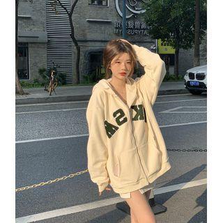 Letter Zip-up Hooded Jacket Off-white - One Size