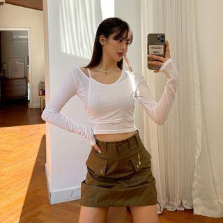 Layering Set: One-shoulder Crop Top + Top
