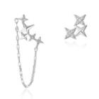 Star Rhinestone Chained Asymmetrical Earring Silver - One Size