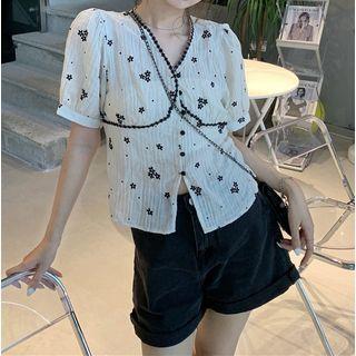 Short-sleeve Floral Printed Top Floral - One Size