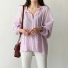 Tie-front Puff-sleeve Blouse