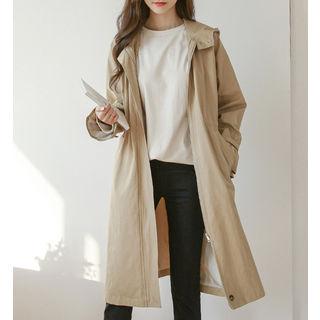 Hooded Raglan-sleeve Trench Coat