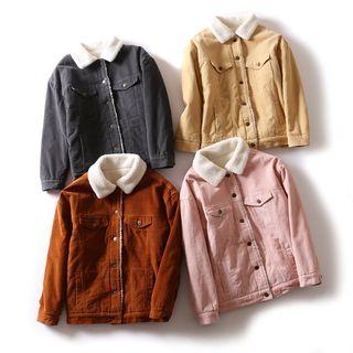 Faux Shearling Lined Buttoned Corduroy Jacket