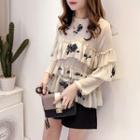 Embroidered Tiered Long-sleeve Chiffon Top