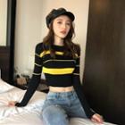 Two-tone Striped Knit Crop Top