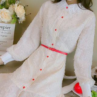 Single-breasted Ruffle Hem Midi Dress