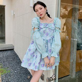 Spaghetti Strap Floral Mini A-line Dress / Ruffle Trim Shrug