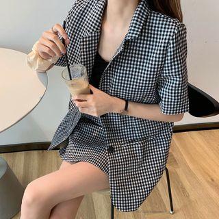 Short-sleeve Plaid Blazer / Skirt