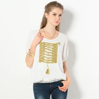 Tasseled Embellished Blouson Top White - One Size
