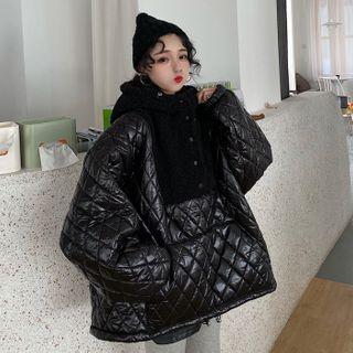Furry Panel Hooded Quilted Jacket