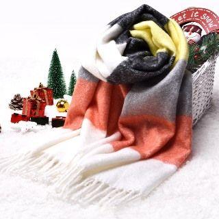 Fringed Color Block Woolen Scarf