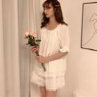 Set: Lace Trim Elbow-sleeve Top + Shorts Top - White - One Size / Shorts - White - One Size