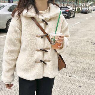 Long-sleeve Fleece Toggle Jacket Off White - One Size