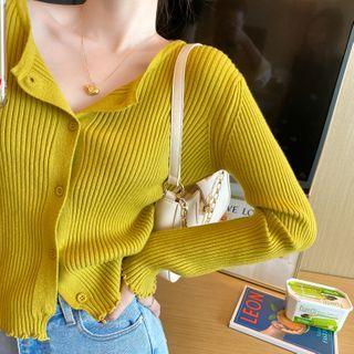 Ruffled-edge Button-down Crop Knit Top In 5 Colors