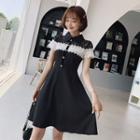 Short-sleeve Lace Paneled Color Block A-line Mini Dress