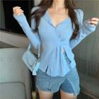Long-sleeve Irregular Buttoned Top