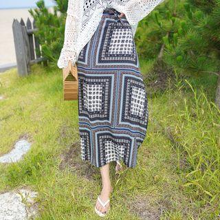 Scarf-pattern Long Wrap Skirt