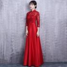 Applique 3/4-sleeve Evening Gown