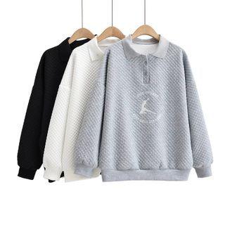 Long Sleeve Embroidered Loose-fit Polo Sweatshirt