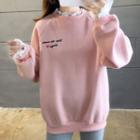Letter Embroidered Lace Trim Sweatshirt