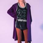 Hooded Letter-printed Velvet Gown With Sash Purple - One Size