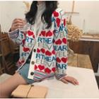 Heart Print V-neck Knit Cardigan