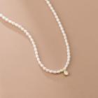 Droplet Rhinestone Pendant Faux Pearl Necklace White - One Size