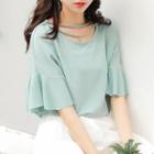Plain Elbow-sleeve T-shirt With Star Charm
