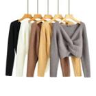 Long Sleeve V-neck Knotted Crop Sweater