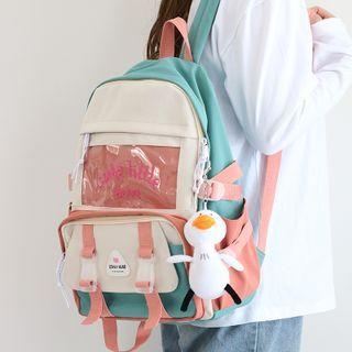 Lettering Color Block Pvc Panel Backpack / Bag Charm / Set