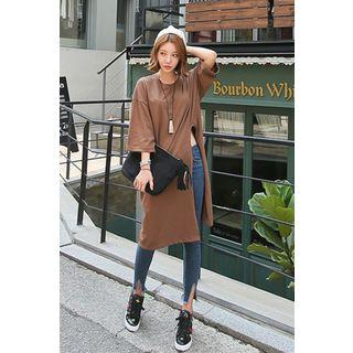 Cuff-sleeve Slit-side Dress