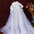 Faux Pearl Floral Wedding Veil White - One Size