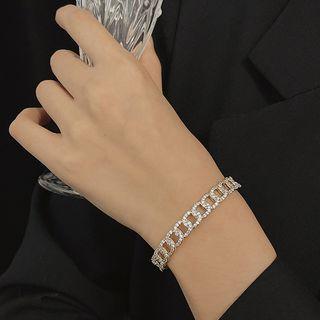 Rhinestone Chain Alloy Bracelet Gold - One Size