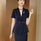 Short-sleeve Double-breasted Blazer / Skinny Pants / Pencil Skirt / Camisole Top