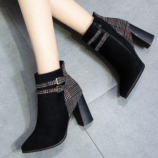 Block Heel Plaid Short Boots