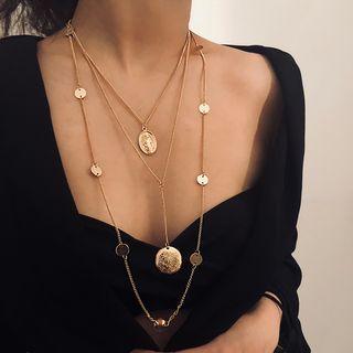 Disc Pendant Layered Necklace 1980 - Gold - One Size