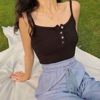 Spaghetti Strap Buttoned Knit Top Green - One Size