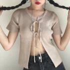 Lace-up Short-sleeve Cardigan