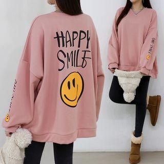 Drop-shoulder Smile-print Oversize Sweatshirt