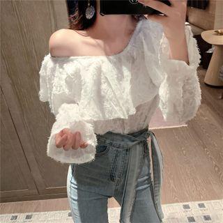 Fringed Trim Off-shoulder Blouse
