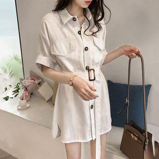 Short-sleeve Single Breasted A-line Dress