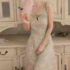 Tie-shoulder Lace Overlay Sleeveless Maxi Dress