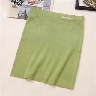 Letter Embroidered Mini Knit Pencil Skirt