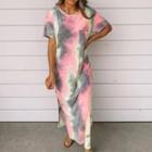 Tie-dyed Elbow-sleeve Maxi T-shirt Dress