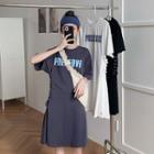 Short-sleeve Lettering Mini A-line T-shirt Dress