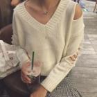 Ripped V-neck Plain Sweater
