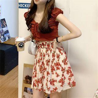 High Waist Floral A-line Skirt As Shown In Figure - One Size