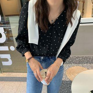 Floral 3/4-sleeve Blouse Black - One Size